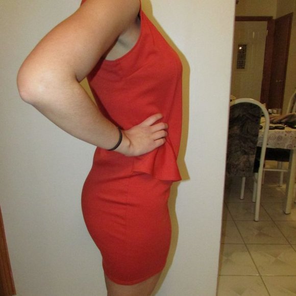 Women's Orange Peplum Dress Size Medium - Picture 2 of 3